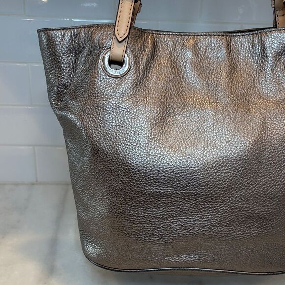 Michael Kors Metallic Pebbled Leather Shoulder Tote Bag - Picture 5 of 14